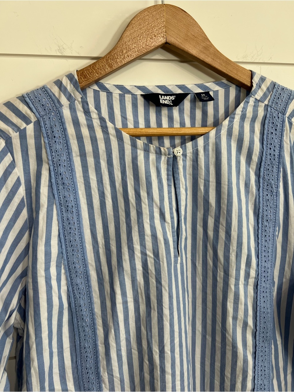 Lands’ End Blue Stripe 100% Cotton Tunic Dress Womens Medium Coastal Cottagecore - Picture 4 of 16